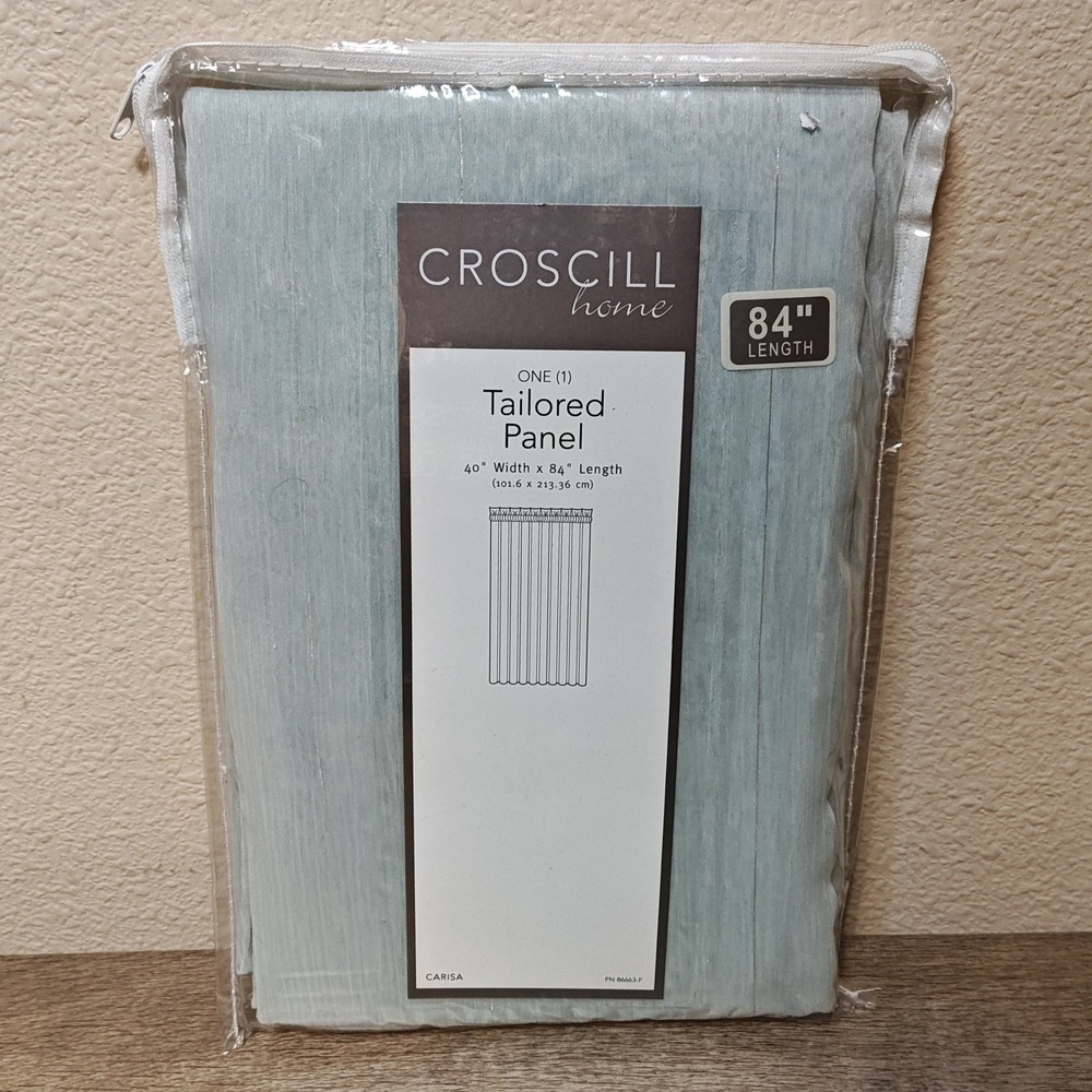 Croscill Carisa Tailored‎ Curtain Panel 40x84 Aqua Blue Gold Pinstripe 8081